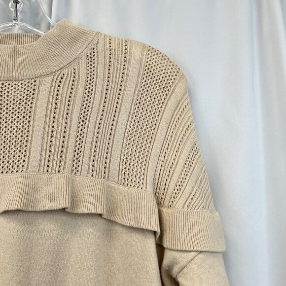 Everly Mock Neck Long Sleeve Beige Sweater Womens Size Medium Ruffle - Picture 4 of 9